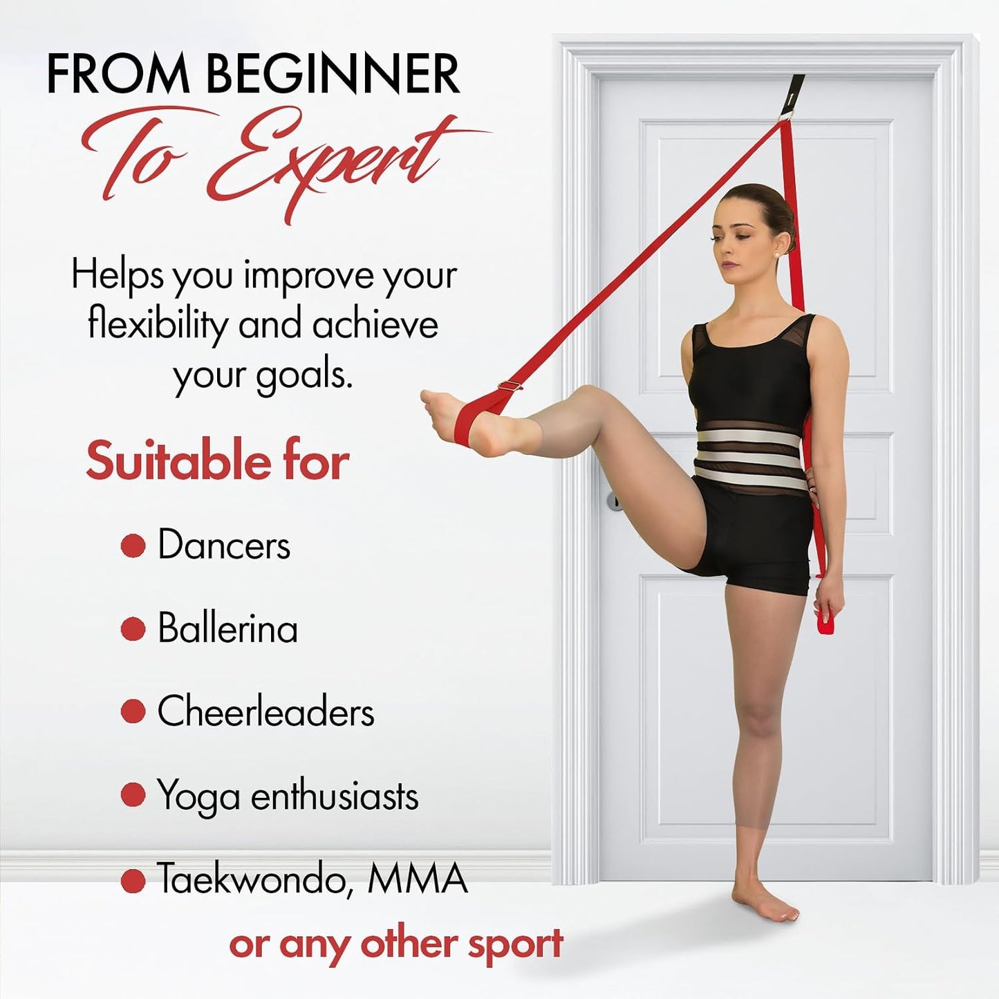Stretching Strap with Door Anchor for Splits and Flexibility Training | Improve Leg Flexibility at Home, Ideal for Ballet, Dance, Cheerleading, Yoga, Pole Dance and Gymnastics