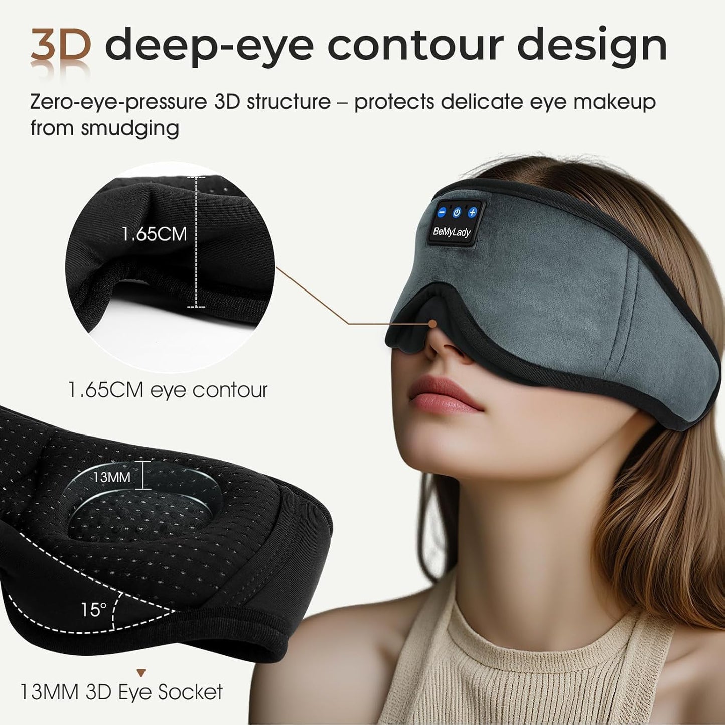 Sleep mask Headphones,100% Blackout 3D Zero Eye Pressure Bluetooth Sleep mask Breathable Eye mask with Bluetooth Headphones Sleep Headphones for Side Sleepers, 14H Playtime&Bluetooth 5.4 Black