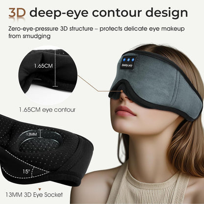 Bamboo Cotton Sleep Mask with Bluetooth Headphones, 100% Blackout, Grey