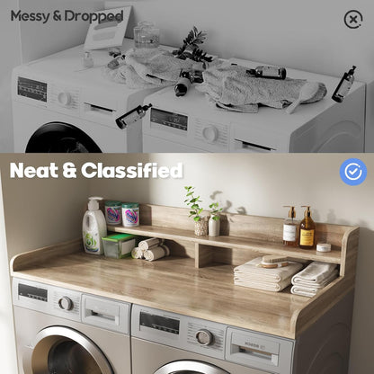 2-Tier Washer and Dryer Countertop with 2.75" H Guard,54" W x 27.5" D Laundry Countertop Cover with Non-Slip Pad,Large Space Laundry Topper for Folding Clothes Over Washer and Dryer-White