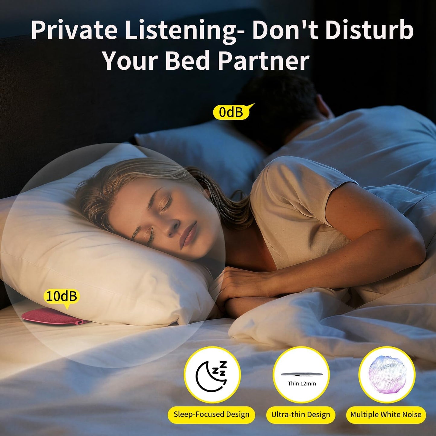 Under Pillow Speaker for Sleeping, Pillow Speaker for Sleeping with White Noise &Timer, Wireless Sleep Aid with Stereo Bass Private Sleep Headphones for Side Sleepers-Light Purple