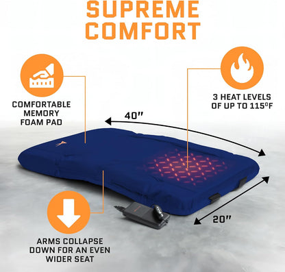 Heated Stadium Seats for Bleachers with Back Support – USB Battery Included - Upgraded 3 Levels of Heat - Foldable Chair - Cushioned, 4 Pockets for Snacks, Cup Holder - for Camping, Games & Sports