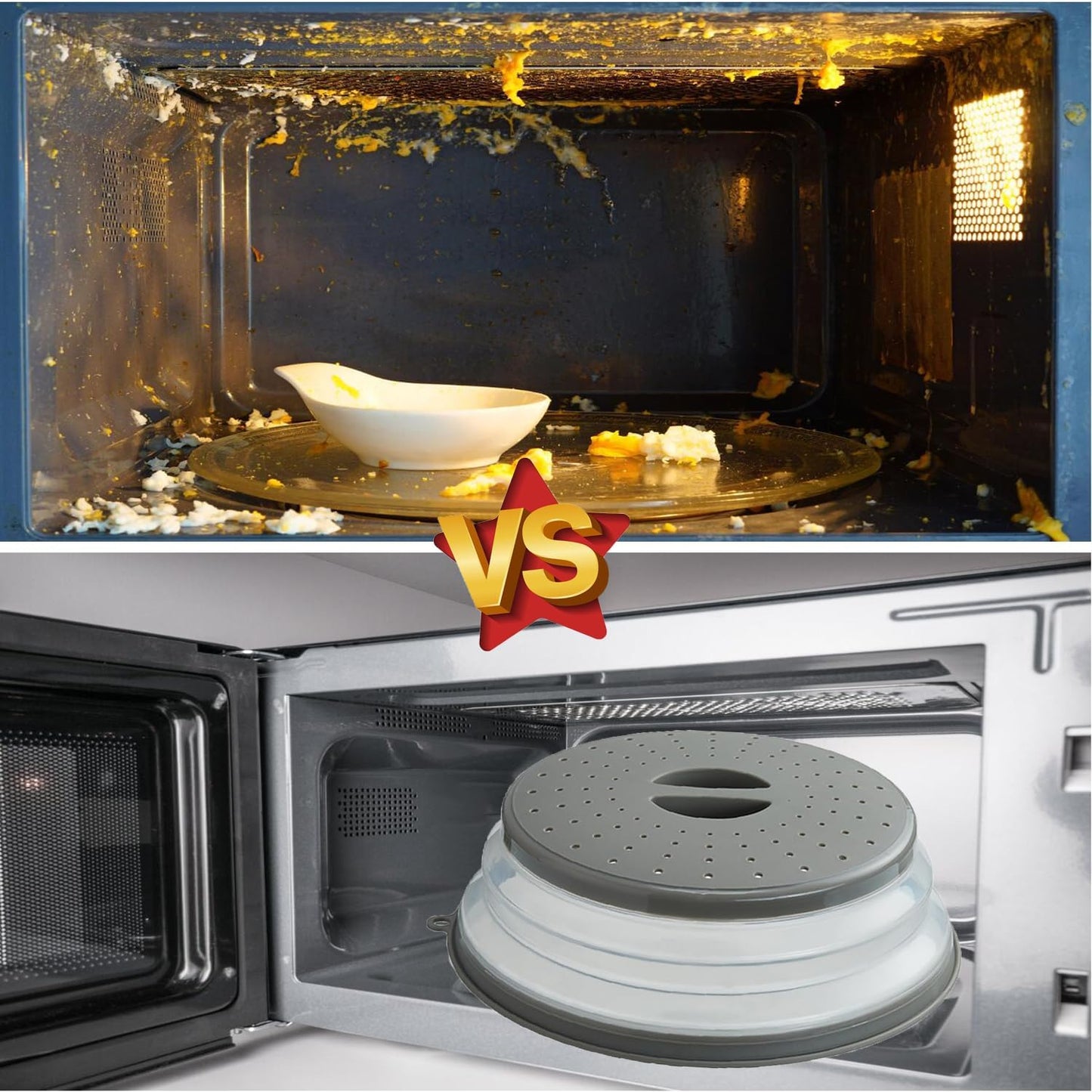 Microwave Splatter Cover Vented for Food, Splatter Guard & Colander Kitchen Gadget for Fruit Vegetables Microwave Plate Cover with Hook Hole,Dishwasher-Safe,BPA-Free Silicone & Plastic (2 Pack)