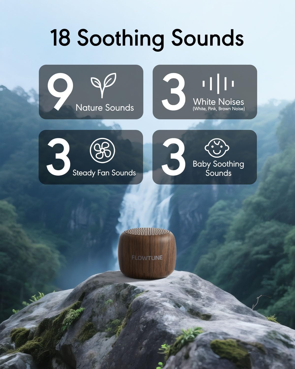 FLOWTUNE Sound Machine White Noise Machine for Baby Adults, 18 Non-looping Sounds, Timer, Memory Function, Portable Sleep Sound Therapy Gift (White)