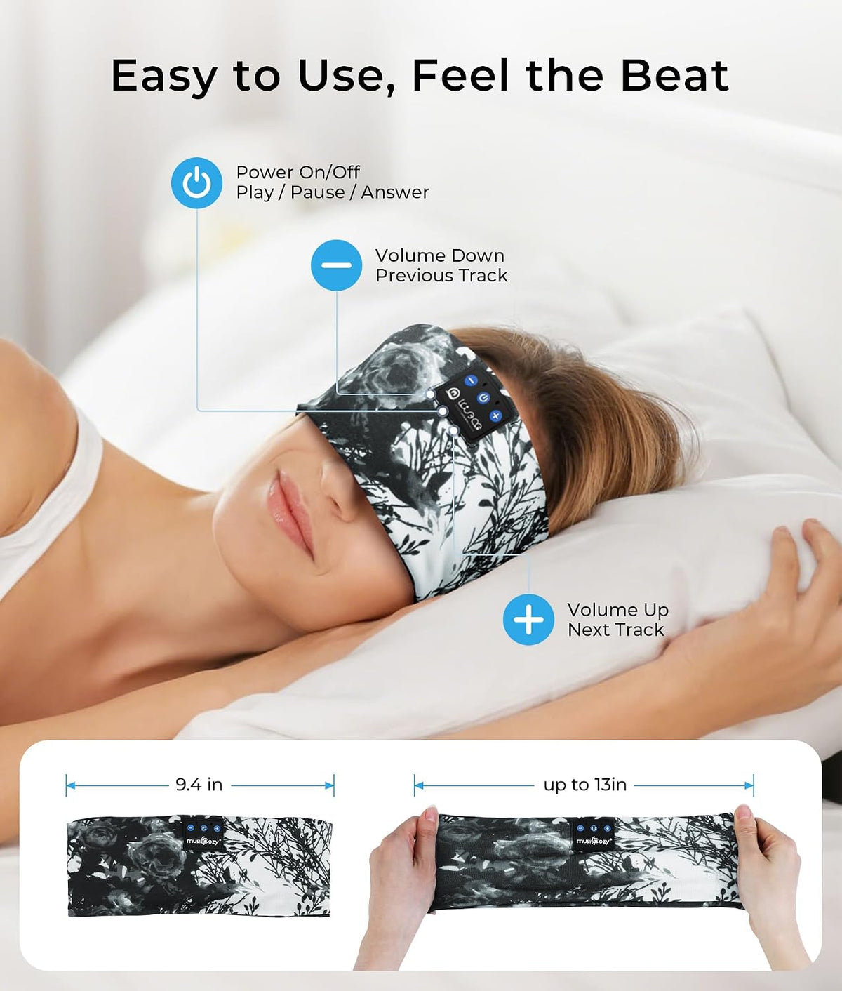 LOVE EYE Wireless Bluetooth 5.4 Sleep Headband Headphones for Side Sleeper