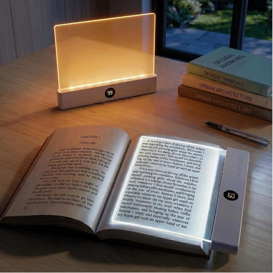 Rechargeable Flat Book Light with 3 Colors & Timer, Dimmable Book Page Light for Reading in Bed at Night, Portable Reading Light, Great for Adults and Book Lovers (White)