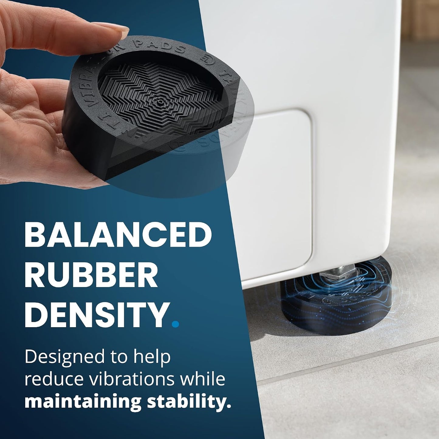 Anti Vibration Pads for Washing Machine with Tank Tread Grip™ XL | 4 Pack + Level | Stops Washer Dryer from Moving, Protects Floor | Rubber Antivibration Feet Stabilizer for Leveling Washer Machine