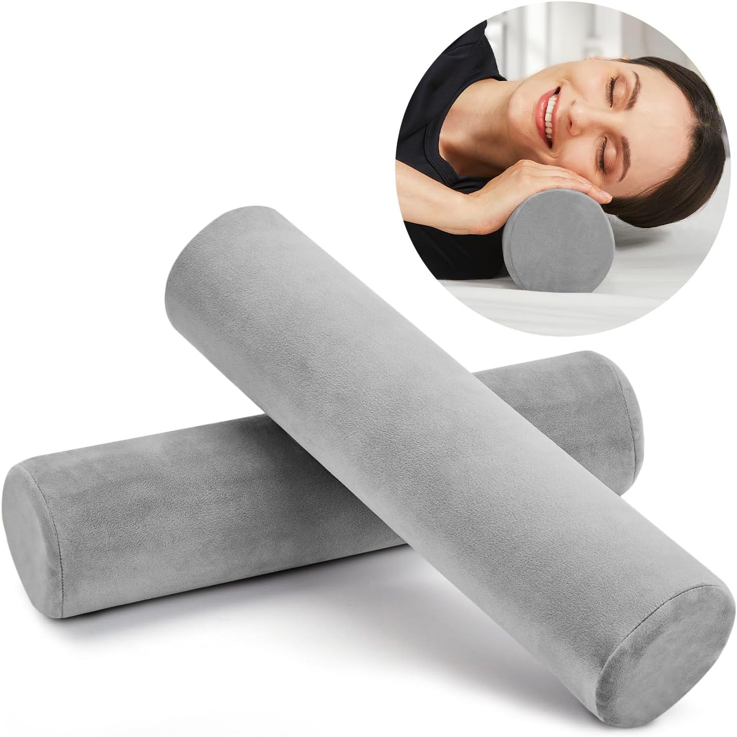 AllSett Health Firm Cervical Neck Roll Memory Foam Pillow, Bolster Pillow, Round Neck Support for Sleeping | Bolster for Bed, Legs, Back and Yoga