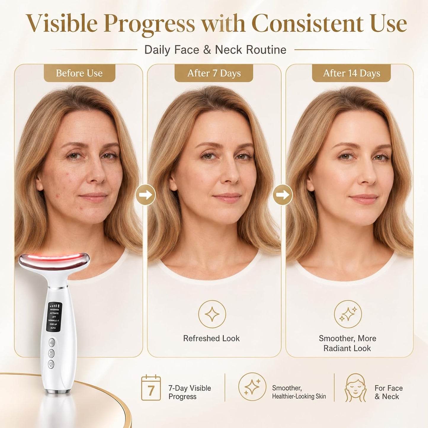 Red Light Therapy for Face and Neck, 7-Color LED Face Massager | Rechargeable Facial massager and Face Sculpting Tool with Heat, Vibration, Anti-aging, Wrinkle Reduction, Gift for women
