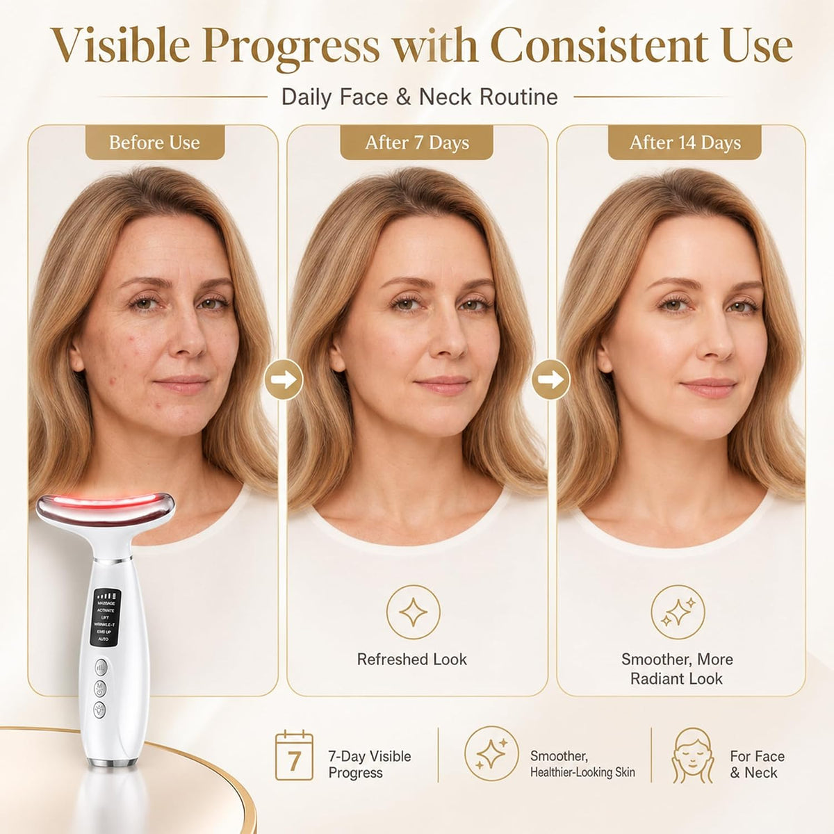 Red Light Therapy for Face and Neck, 7-Color LED Face Massager with EMS, Heat & Vibration, 6 Modes & 4 Intensities, Rechargeable Face Sculpting Tool for At-Home Skincare