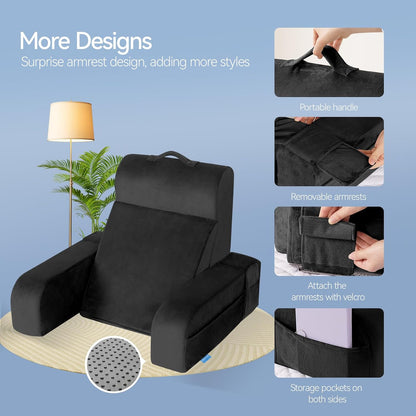 Kayfia Reading Pillow, Gel Memory Foam Back Rest Pillow, 19", Gray