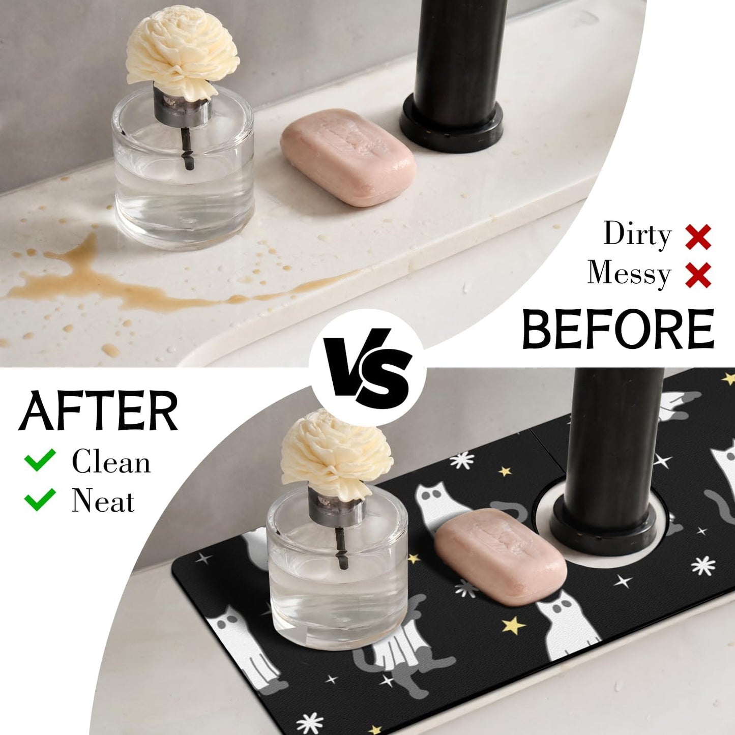 Light Brown White Checkered Kitchen Sink Splash Guard Faucet Mat,Faucet Non-Slip Absorbent Mat,Farmhouse Sink Splash Guard Behind Faucet for Kitchen Bathroom, 15"x5.5"