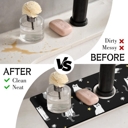 Light Brown White Checkered Kitchen Sink Splash Guard Faucet Mat,Faucet Non-Slip Absorbent Mat,Farmhouse Sink Splash Guard Behind Faucet for Kitchen Bathroom, 15"x5.5"