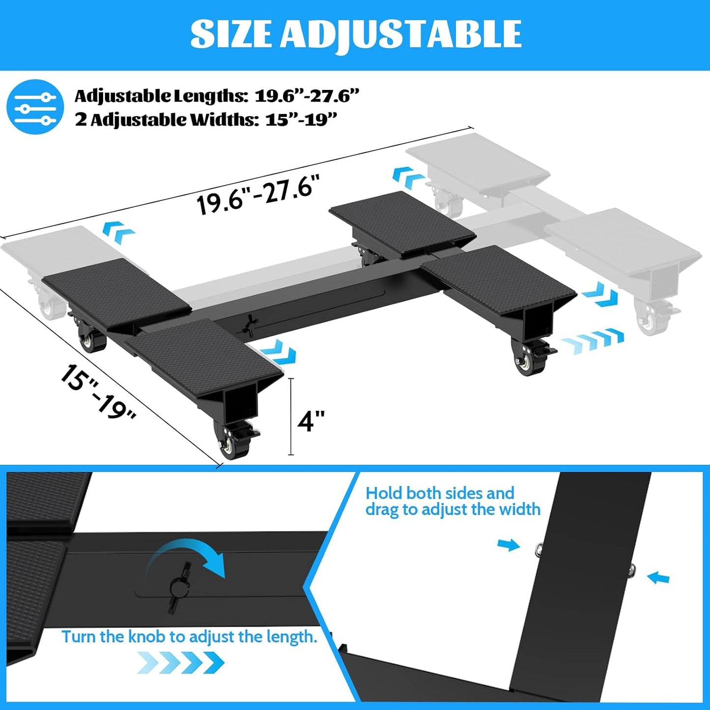 Furniture Dolly 1500LBS Capacity, Adjustable Heavy Duty Iron Moving Dolly Cart with 4 Lockable Caster Wheels, Stand Base for Washing Machine Refrigerator Dryer with Non-Slip Mat Easy Moving