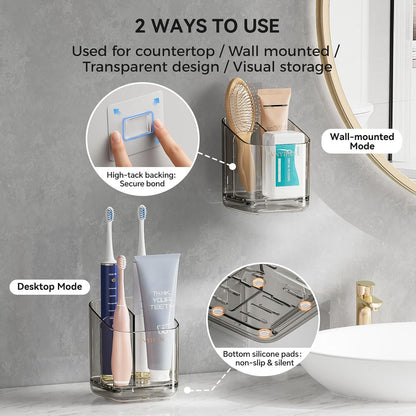 3 Slots Detachable Toothbrush Holders Wall Mounted for Bathrooms | Electric Toothbrush Holder with Drip Tray, Tooth Brush and Toothpaste Holder Organizer for Bathroom Countertop Organizer