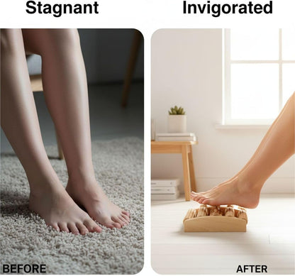 Varku Wooden Foot Roller Massager, 5-Row Spiked Reflexology Foot Massager, Arch-Shape Design, Foot Circulation Support, Portable Foot Health Tool, Muscle Discomfort Soother
