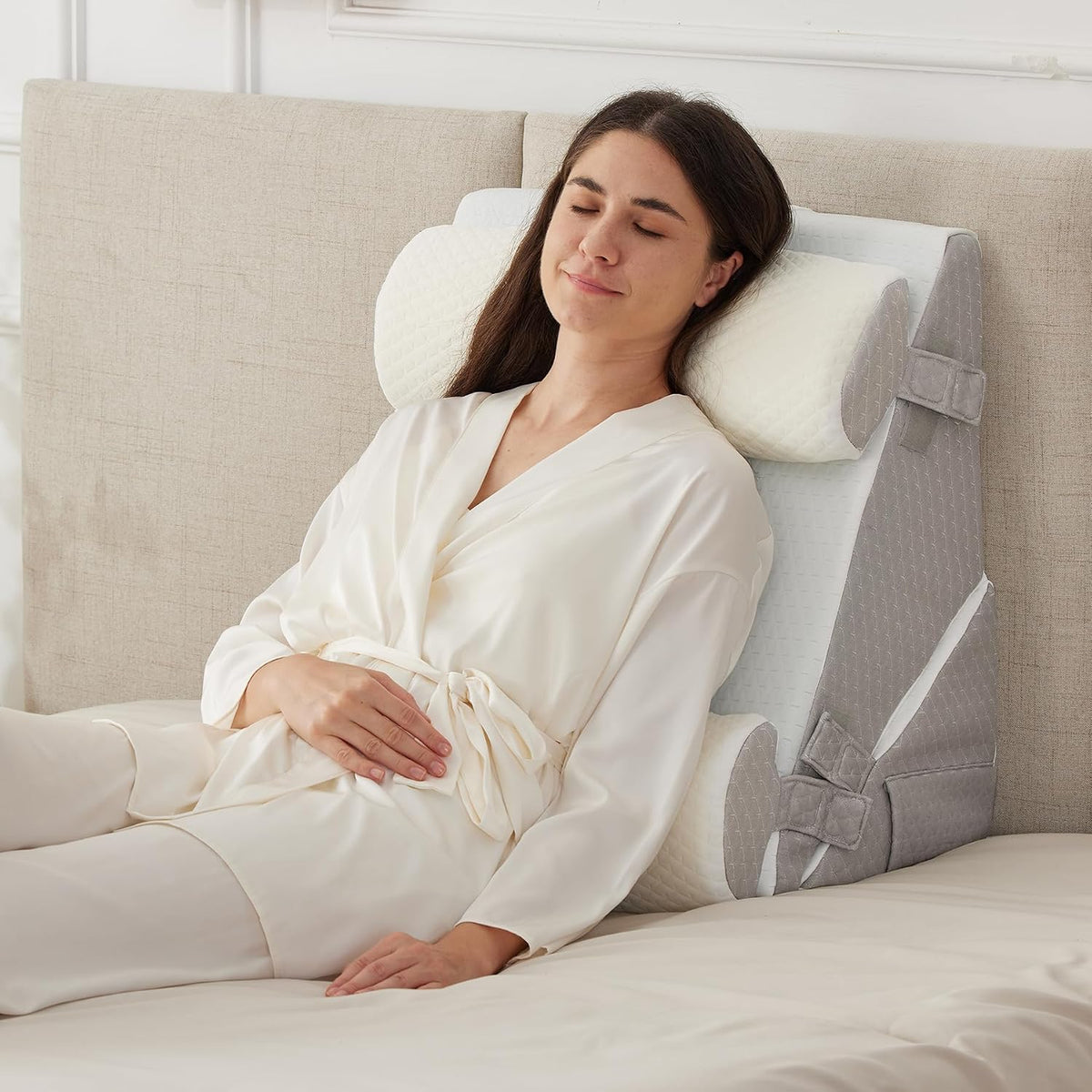 Ruqmuis Wedge Pillow Set for After Surgery, 3PCS Adjustable 9&12 Inch Bed Wedge Pillow for Sleeping, Incline Pillow Wedge for Headboard, Post Surgery, Acid Reflux, Neck&Back Support, White/Grey