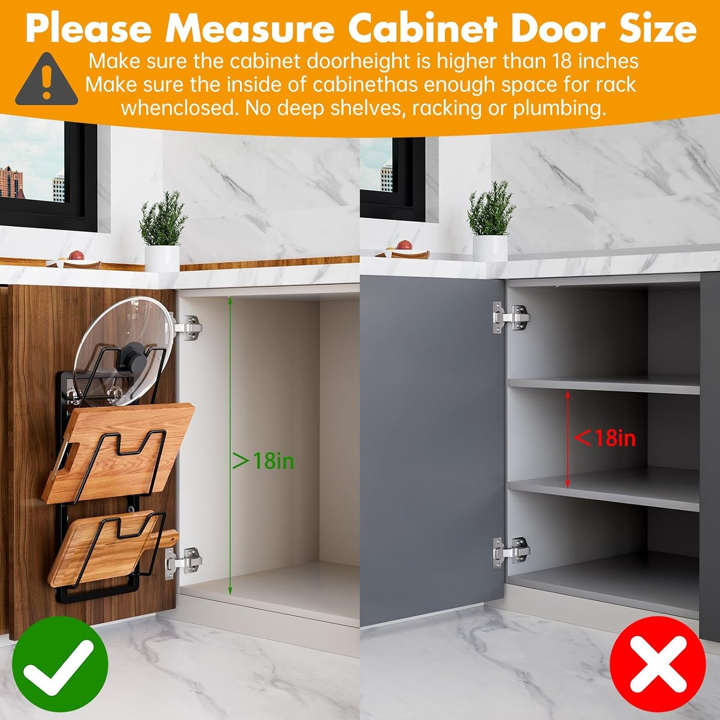 FEZHI pot lid organizer Rack, 3-tier adjustable and removable Pot Lids Holder for Kitchen Cabinet Door/Wall, No Drilling Adhesive Wall/Door Mounted Rustproof pots and pans organizer under cabinet.