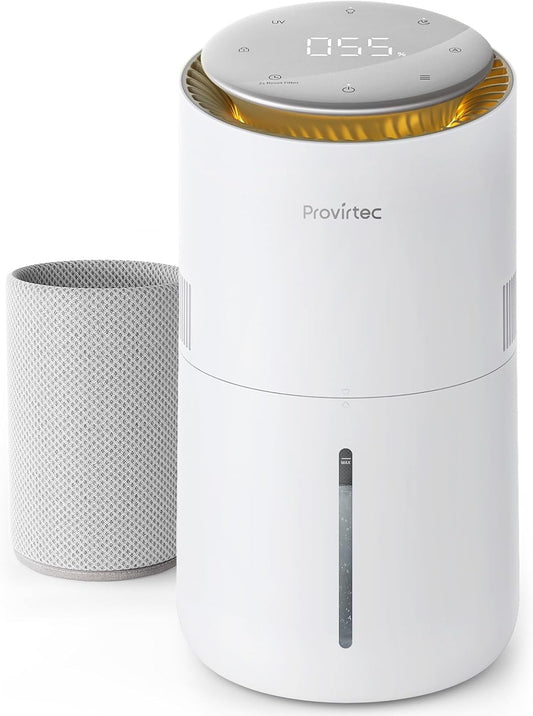 Provirtec MistFree Evaporative Humidifier for Bedroom Easy Clean Kids Small | Auto Humidity Control, 3L Tap Water, Night Light, Sleep Mode, Washable Filter, No White Dust for Sensitive Individuals & Baby