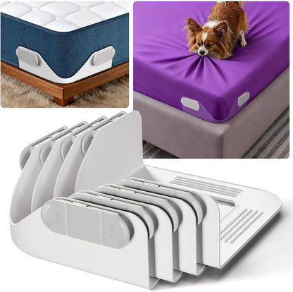 B-Land Bed Sheet Holders for Corners:4 Pack Non-Stretch External Clips- Fitted Sheet Grippers for Deep Pockets- No-Lift for Dorm & RV Beds, Keep Sheets Tight on Memory Foam & Twin-King (White+Grey)