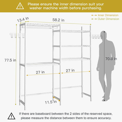 U5 Over the Washer and Dryer Storage Shelf, Laundry Room Space Saver | Bathroom Storage and Organizer Rack for Hanging Towel and Drying Clothes with 5 Wire Shelves, Black