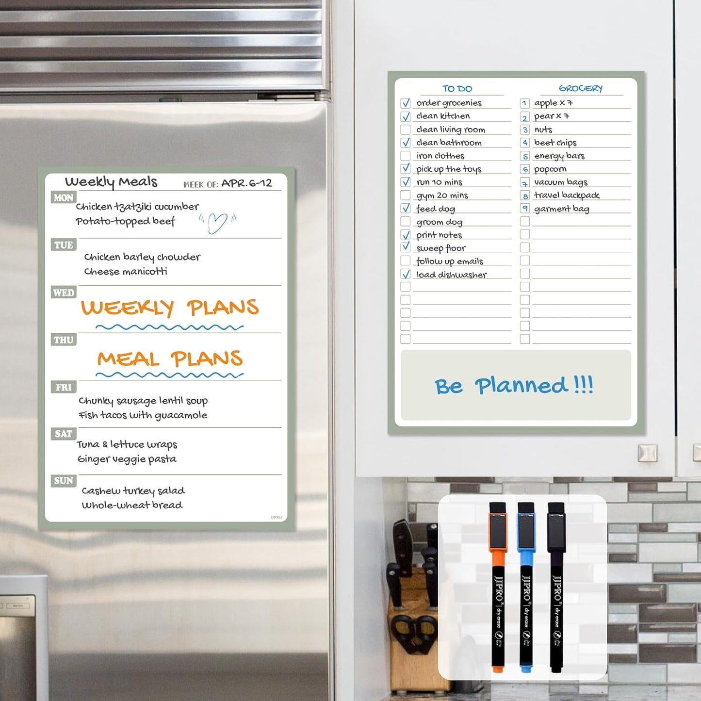 JJPRO Non-Magnetic Dry Erase Weekly Calendar for Fridge, Reusable Weekly Planner and to Do List Whiteboard Bundle -Starts Sunday,8.5"x12" Reusable Calendars Stick to Fridge,Wall, All Smooth Surfaces