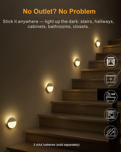 Small Motion Sensor Amber Night Light Battery Operated, Toilet Light | 2 Pack, 3 Modes, Dimmable 1-15lm, Dim Light Soft Glow, No Plug, Wireless Stick on Light for Bedroom, Sleep, Bathroom, Kids