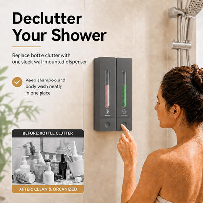 Shampoo and Conditioner Dispenser - Wall-Mounted 3-Chamber Shower Soap Dispenser, No-Drill, 1200ML Capacity, for Bathroom & Hotel