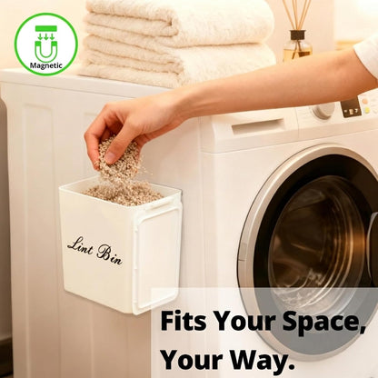 Artilife Magnetic Dryer Lint Bin with Lid, 6 x 5 in White ABS Plastic | Compact 1.8L dryer lint holder mounts to metal appliances without tools; fitted lid hides lint and sheets for laundry room