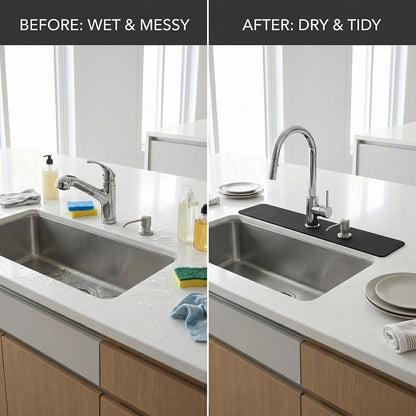 Absorbent Kitchen Sink Faucet Mat for 2-Hole 8" On-Center Faucets 30"x5.5" | Fits Sink with Soap Dispenser, Air Gap or Side Sprayer - Cuttable Drip Catcher Splash Guard for Irregular & 3, 4 Hole Sinks