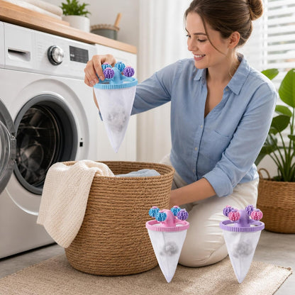 3PCS Washing Machine Hair Filter Mesh Bags, Reusable Laundry Lint Catcher, Effective Pet Hair Removal for Washing Machines, Blue Pink Purple