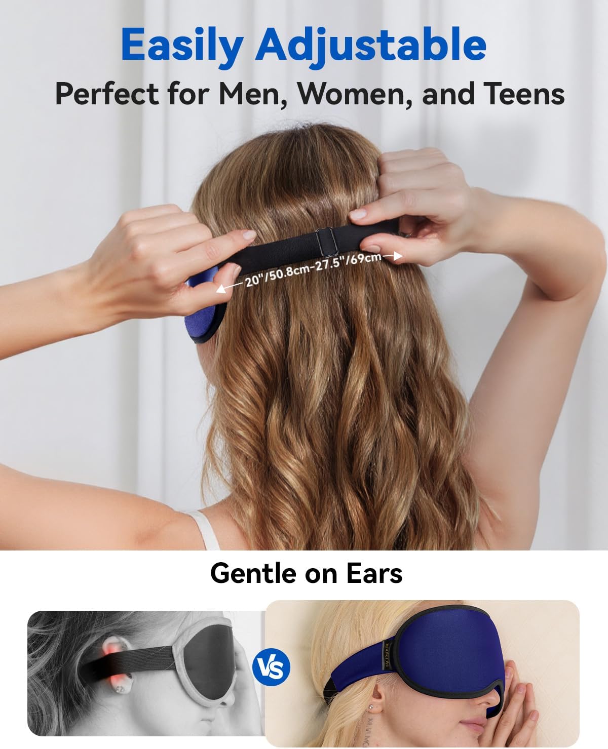 FACEMOON 3D Blackout Weighted Eye Mask for Sleep, Airplane Travel Essential | Long flights, road trips, gentle weighted comfort, deep cups, lash-friendly, adjustable strap, daytime naps for men & women