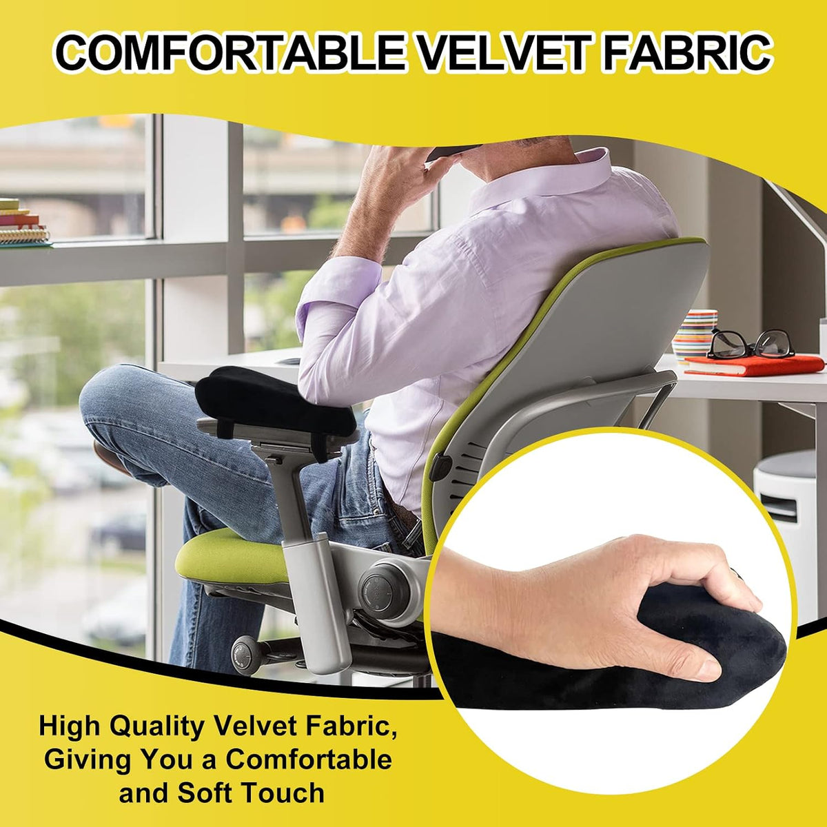 Upgraded Office Chair Arm Pads with Cooling Gel, Ergonomic Memory Foam Armrest Pads for Office Chair Gaming Chair Arm Rest Covers for Desk Chair Armrest Cushions (Set of 2)