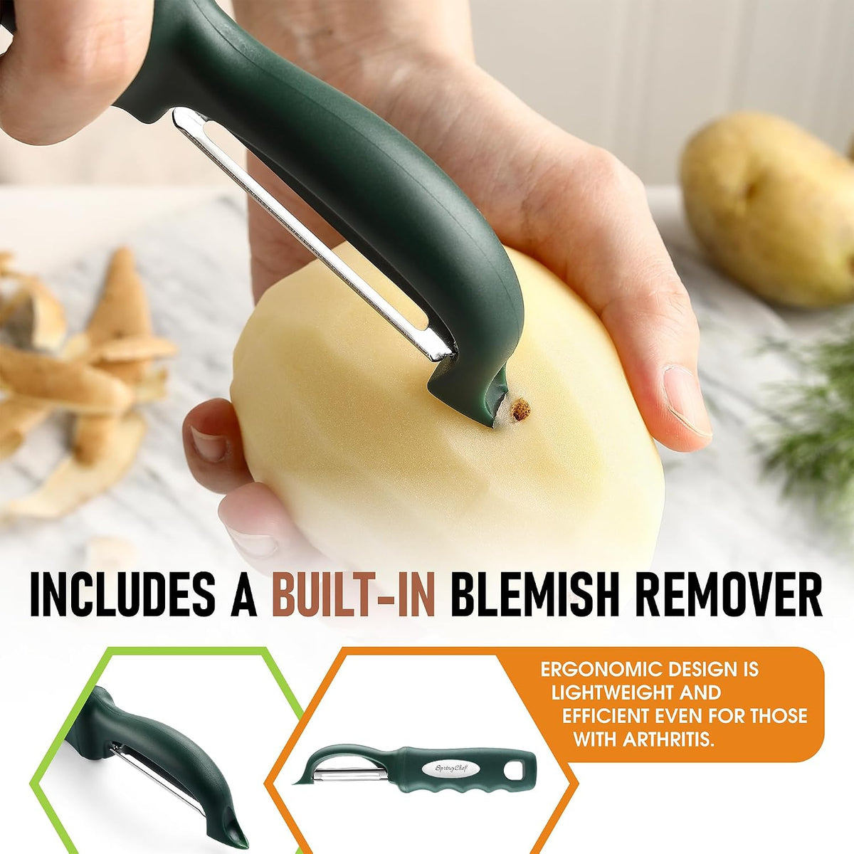 Spring Chef Swivel Potato Peeler for Kitchen with Ergonomic Handle, White