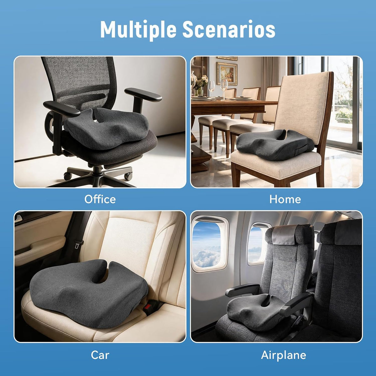 Memory Foam Seat Cushion, Office Chair Cushion for Sciatica & Tailbone Pain Relief, Car Seat Cushions for Coccyx, Back Pain & Long Sitting, Ergonomic Butt Pillow for Driving (Deep Gray)
