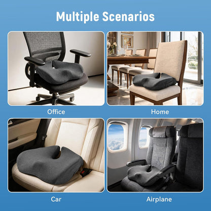 Memory Foam Seat Cushion, Office Chair Cushion for Sciatica & Tailbone Pain Relief, Car Seat Cushions for Coccyx, Back Pain & Long Sitting, Ergonomic Butt Pillow for Driving (Deep Gray)