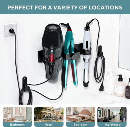 Hair Dryer Holder Wall Mounted, Blow Dryer Holder with Plug&Cord Organizer | Hair Straightener Holder Wall Mount, Metal Hair Tools Organizer & Storage Curling Iron Holder for Bathroom, Salon