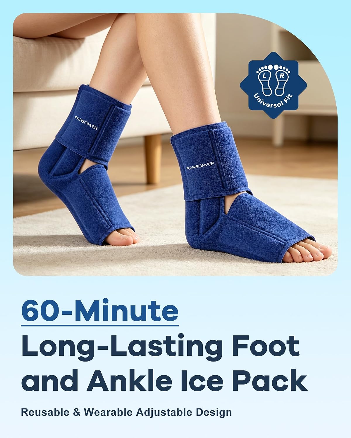 Ankle Foot Ice Pack Wrap for Plantar Fasciitis Relief, 60-Min Long-Lasting