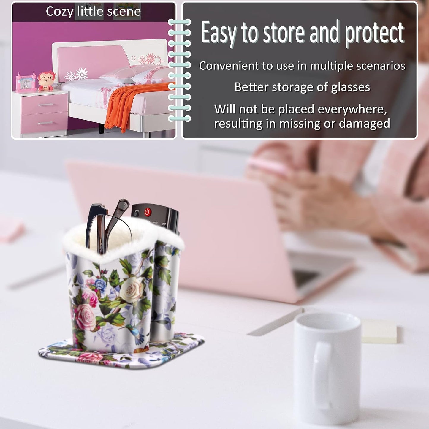 bvya Double Eyeglasses Holder Plush Lined Stand Glasses Protective Holder