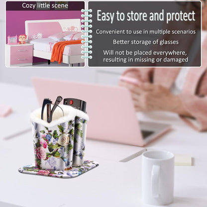 bvya Double Eyeglasses Holder Plush Lined Stand Glasses Protective Holder
