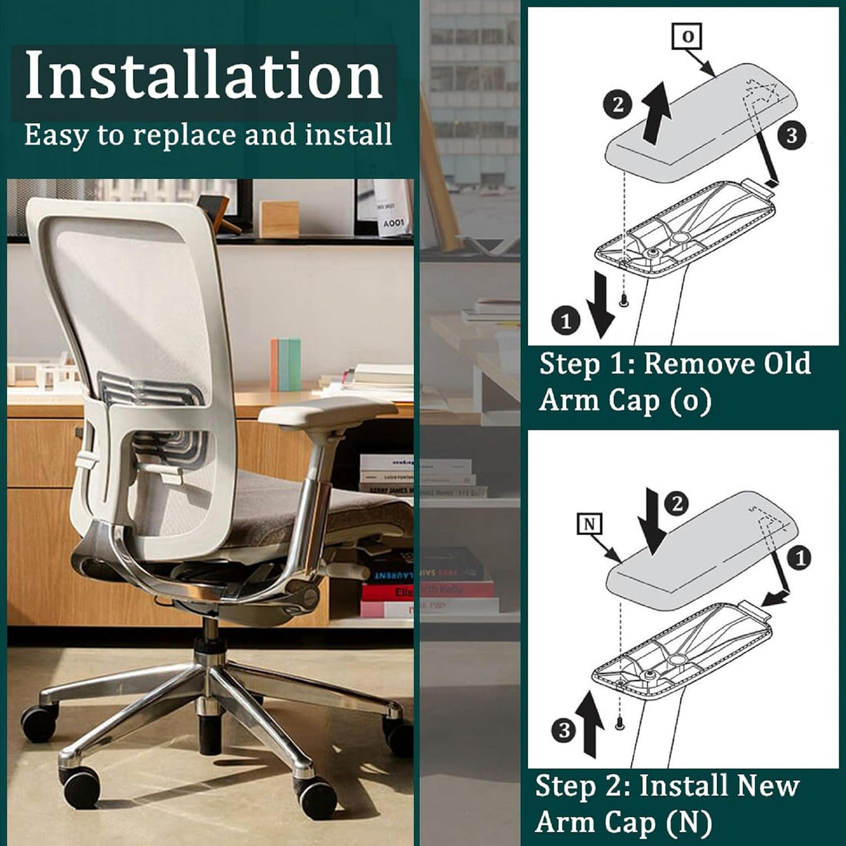 Chair Armrest Replacement, Arm Pad Caps Replacement for Haworth Zody Office Chair 1 Pair (Black)