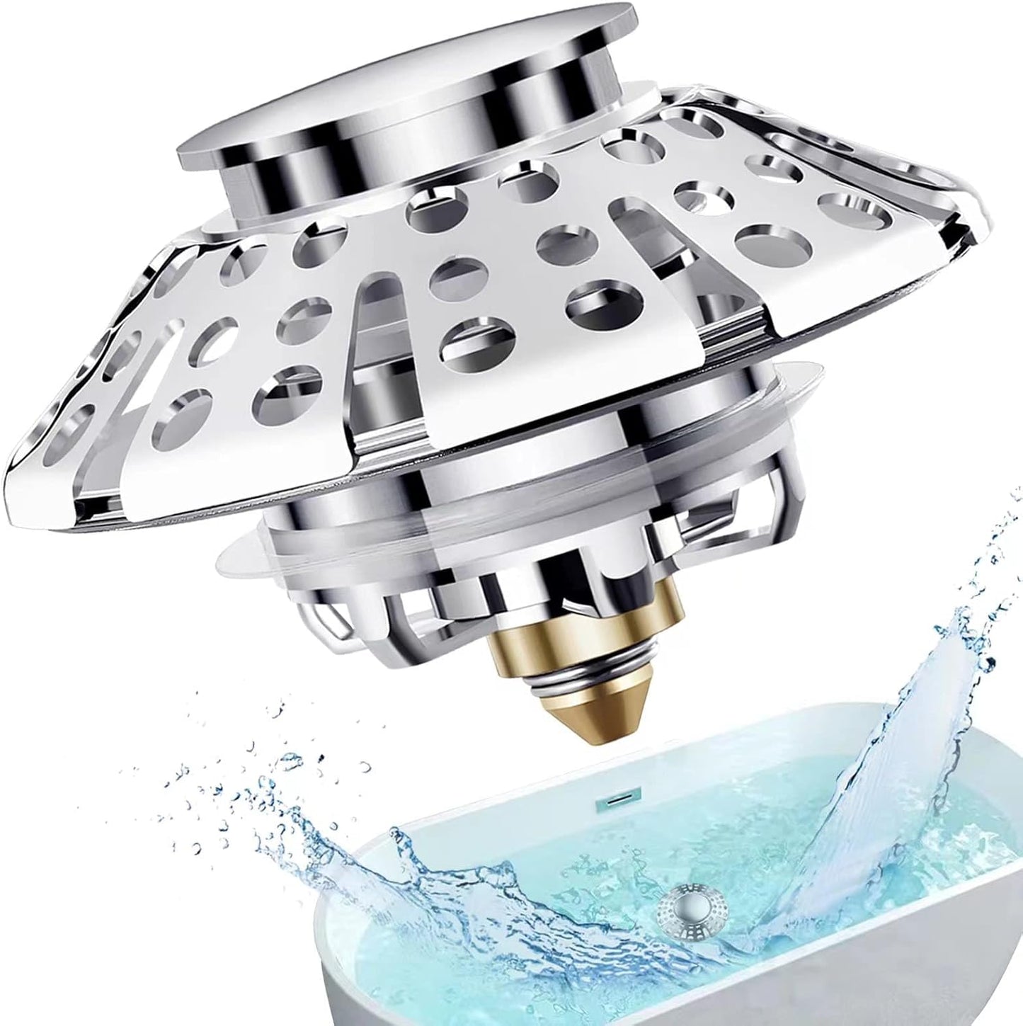 AzWzz Universal Tub Stopper Bathtub Drain Plug, Pop Up Tub Drain Hair Catcher, Drain Cover with Strainer, for 1-3/8 to 2in Bath Drain Hole