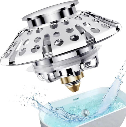 AzWzz Universal Tub Stopper Bathtub Drain Plug, Pop Up Tub Drain Hair Catcher, Drain Cover with Strainer, for 1-3/8 to 2in Bath Drain Hole