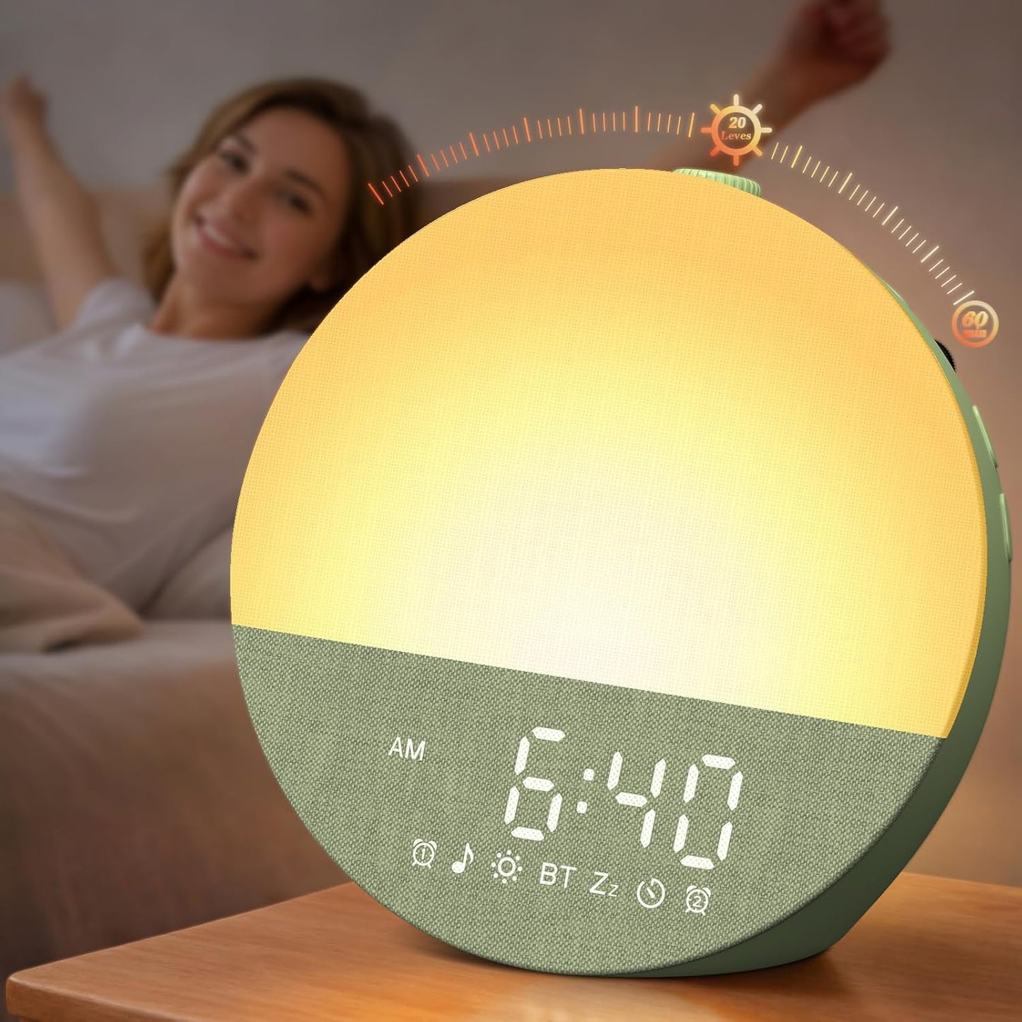 Wkzay Sunrise Alarm Clock with Sound Machine, Dual Alarm | 10-60 Min Gradual Brightness, 20-Level Dimming, 30 Sleep Sounds, Natural Wake-Up for Dark Mornings