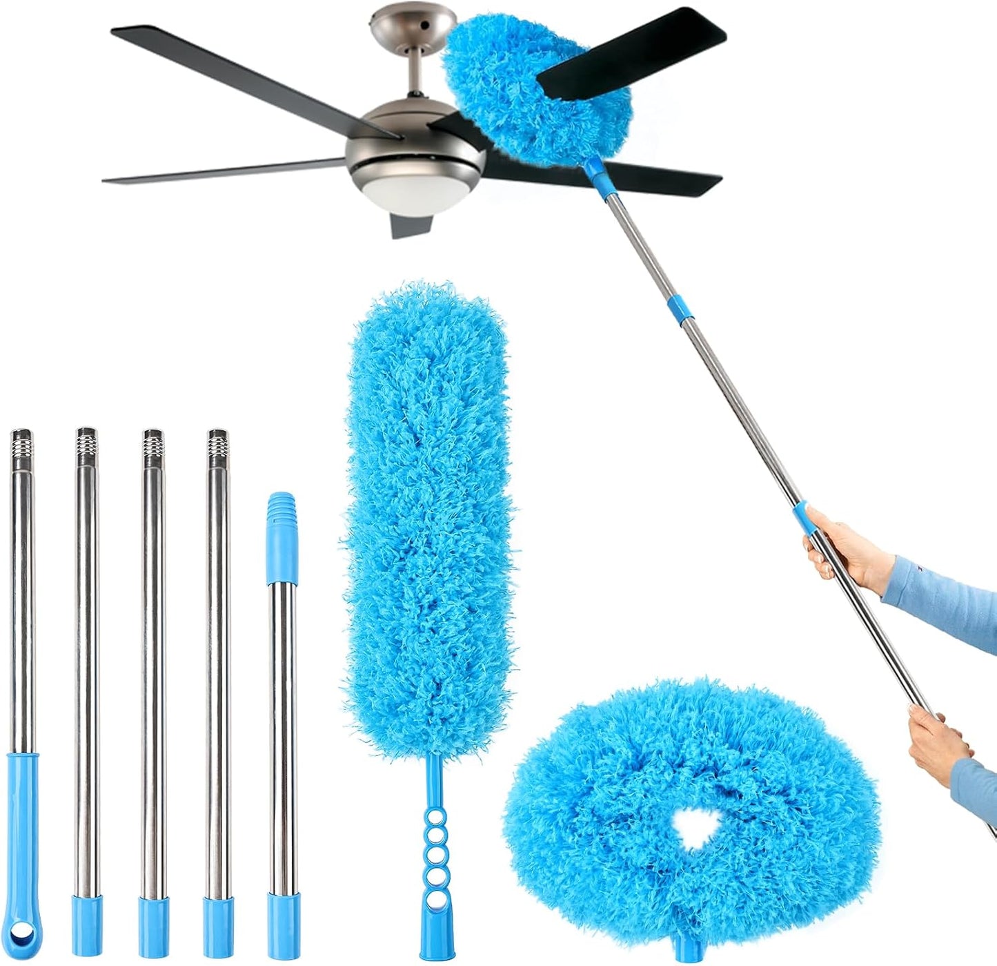 4PCS Microfiber Duster Kit, 3 in 1 Microfiber Dusters Retractable Gap Dust Cleaner and Chenille Duster with 83 inches Extra Long Extension Pole for Cleaning Ceiling Fan, High Ceiling