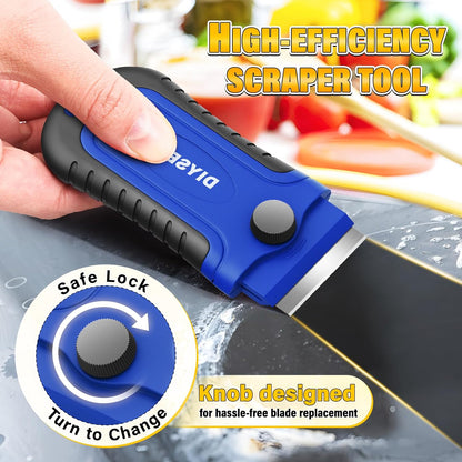 DIYSELF 1 Pack Razor Blade Scraper with 15 Extra Blades, Scraper Tool for Cleaning Window, Paint, Cooktop, Oven, Glass Stove Top Scraper, Razor Scraper with Buit-In Blade Storage | Razor Scraper for Cleaning Window, Paint, Cooktop, Oven, Glass Stove Top