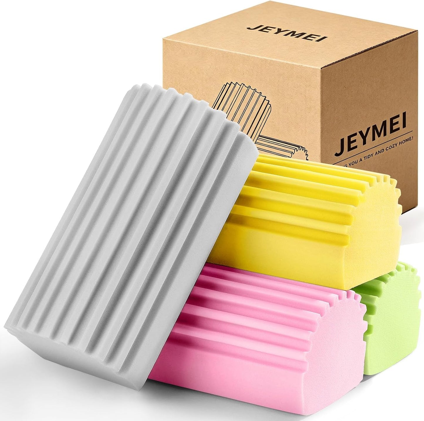 Jeymei Damp Clean Duster Sponge,4Pcs Grey Dust Sponge for Cleaning | Damp Dusting Sponge with Ridges,Baseboard Cleaning Tool,Reusable Wet Duster Sponge,Household Cleaning Sponges for Blinds