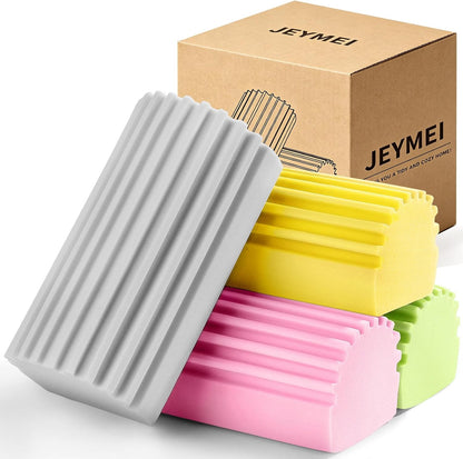 Jeymei Damp Clean Duster Sponge,4Pcs Grey Dust Sponge for Cleaning | Damp Dusting Sponge with Ridges,Baseboard Cleaning Tool,Reusable Wet Duster Sponge,Household Cleaning Sponges for Blinds