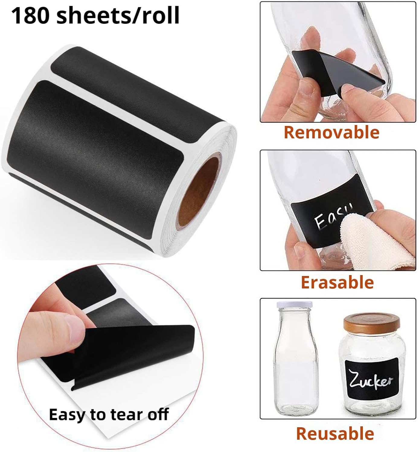 Chalkboard Label 240 Pcs Waterproof Reusable Labels for Food Containers Chalk Sticker Labels with 3 Liquid Chalk Markers for Mason Jars, Parties Decoration, Craft Rooms, Storage, Home, Kitchen