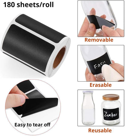 Chalkboard Label 240 Pcs Waterproof Reusable Labels for Food Containers Chalk Sticker Labels with 3 Liquid Chalk Markers for Mason Jars, Parties Decoration, Craft Rooms, Storage, Home, Kitchen